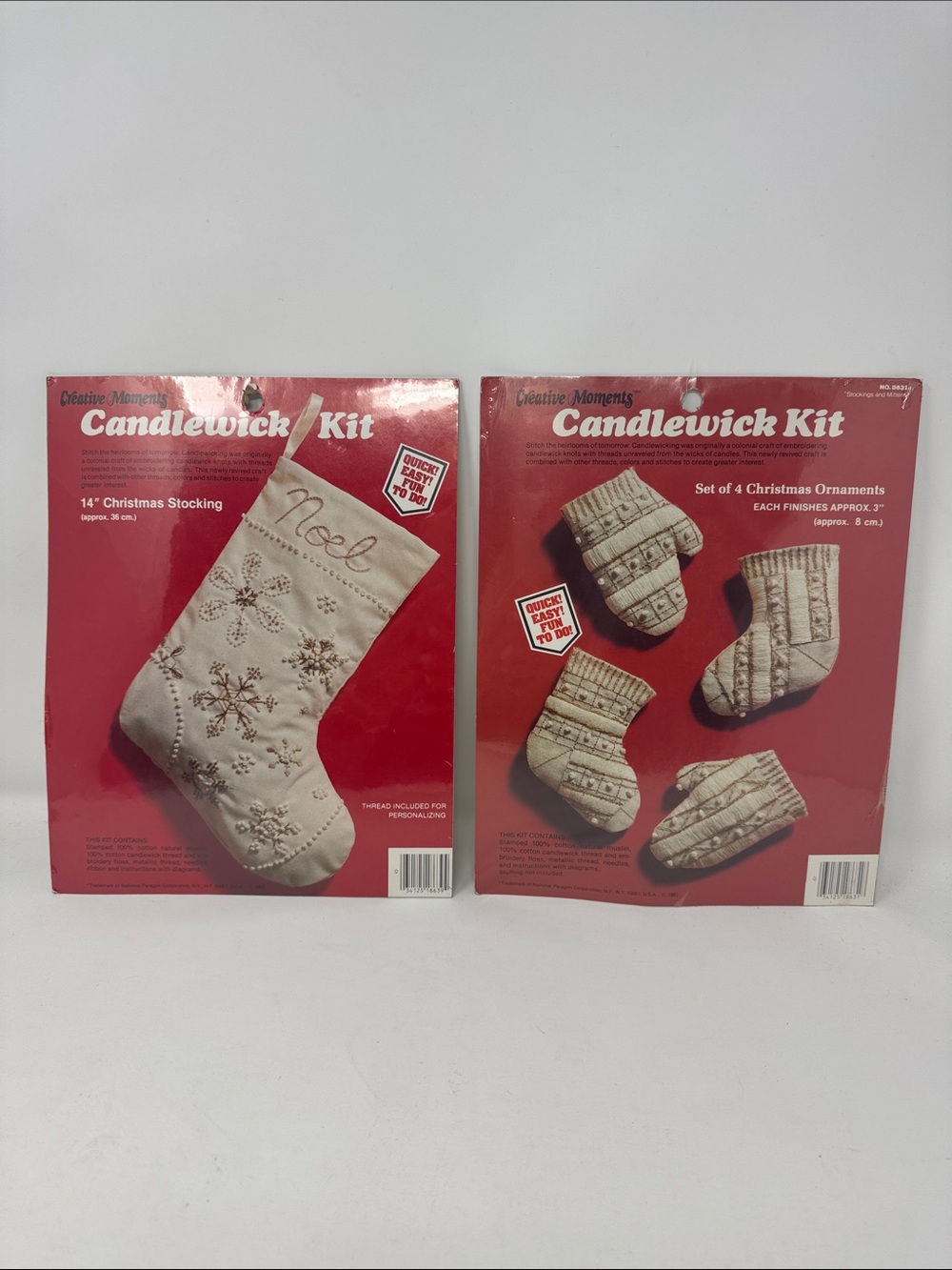 CREATIVE MOMENTS CANDLEWICK KIT CHRISTMAS STOCKING & ORNAMENTS EMBROIDERY LOT 2